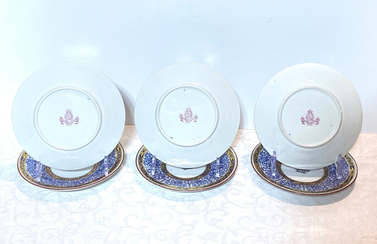 Antique Royal Worcester English Porcelain Blue and White "Royal Lily " bread and butter plates, set of 6, rare scalloped edges,Circa 1906