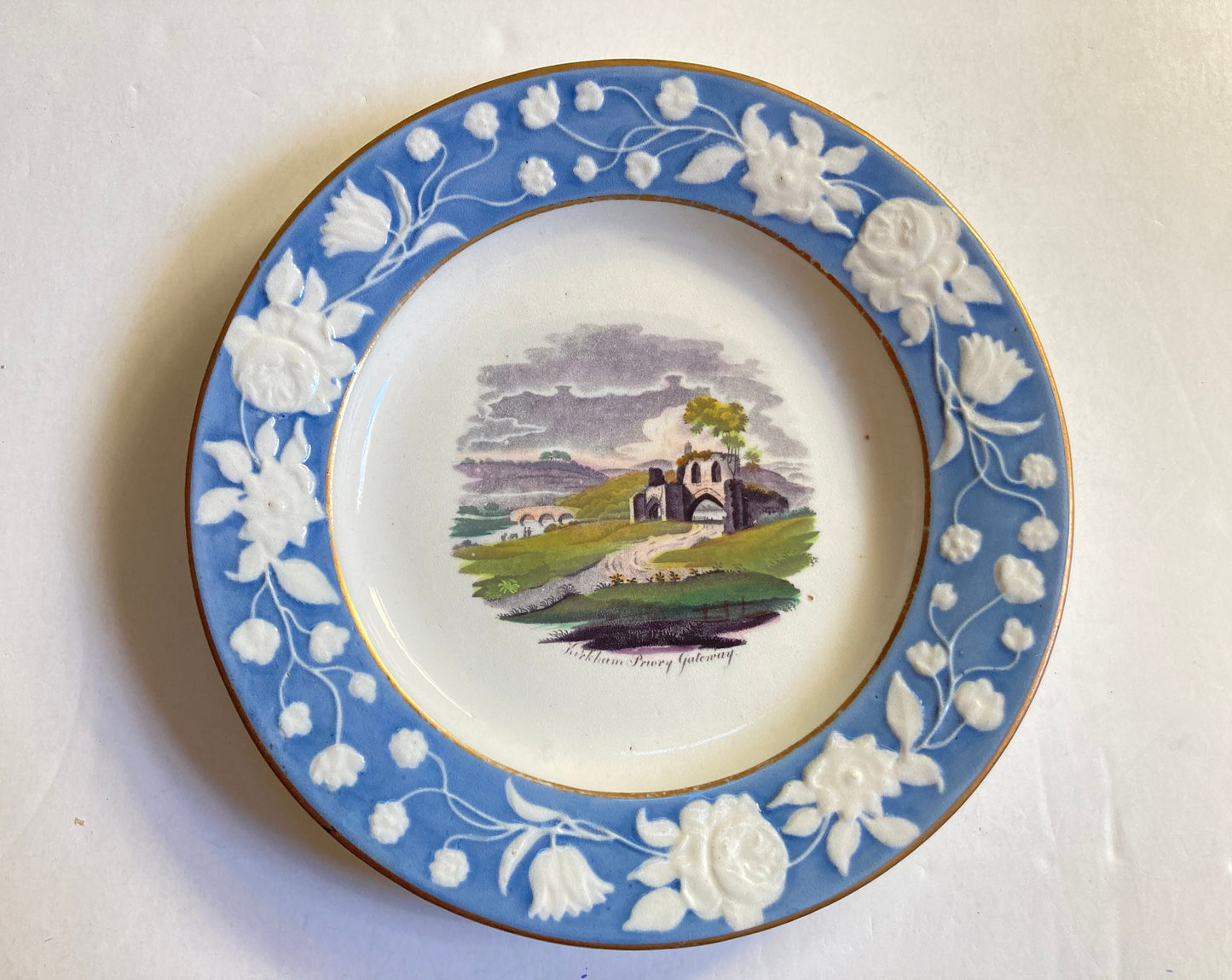 Set of 8x New Hall porcelain English village scene 8'' cabinet plates, collectible, c.1812-1825