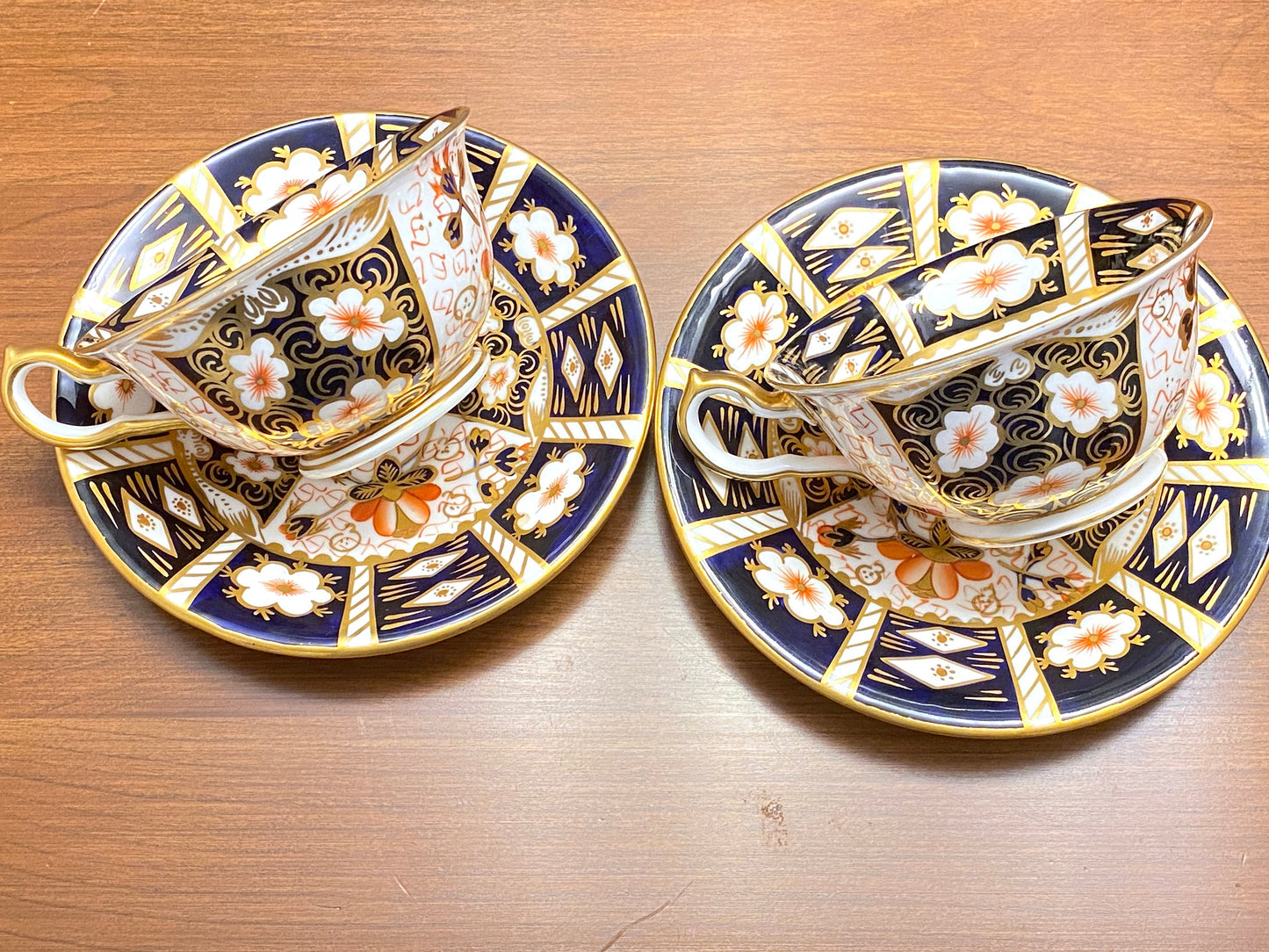 Royal Crown Derby "traditional Imari"(2451) large teacup and saucers, set of 2 (4pcs). Mint condition