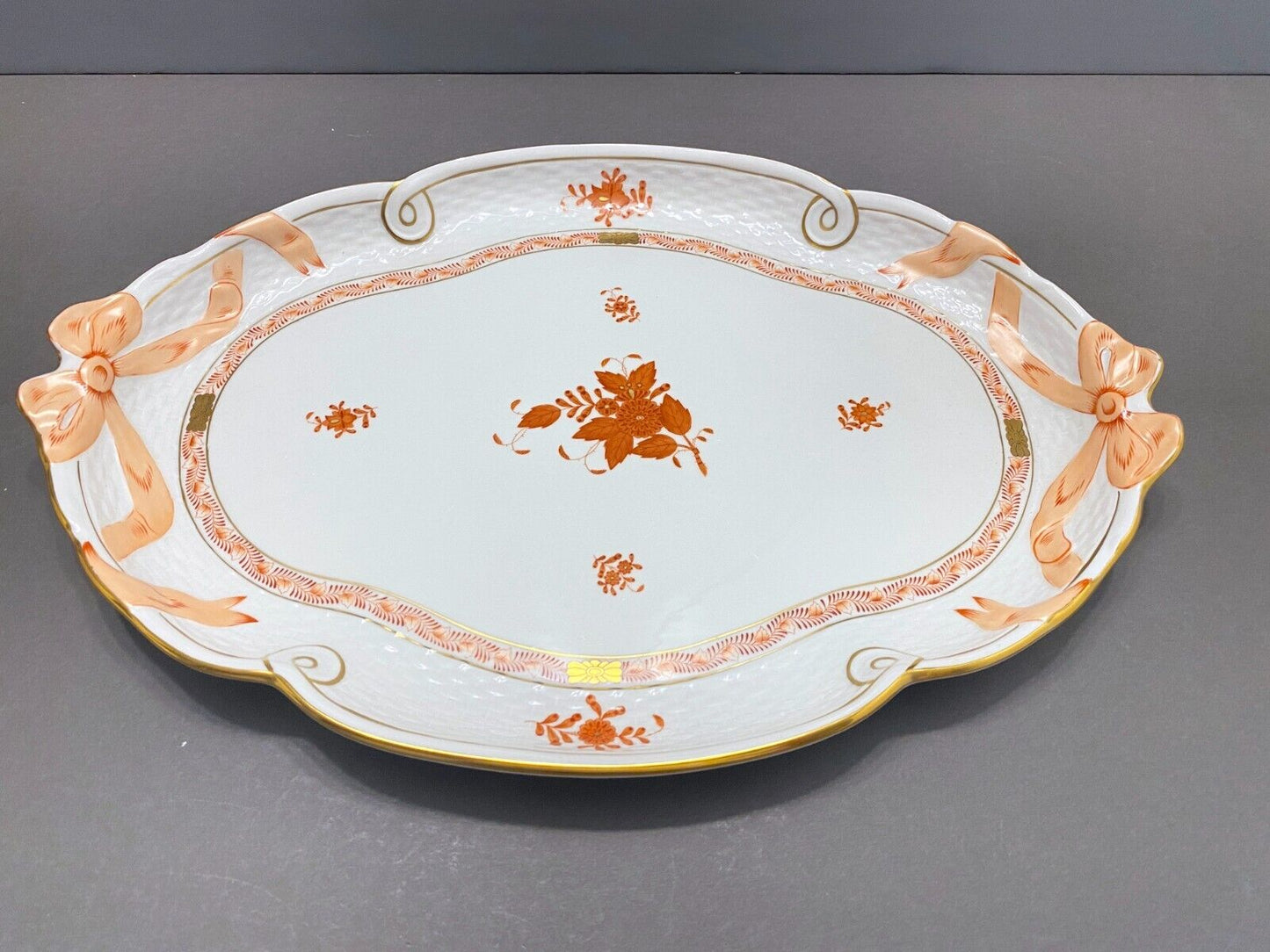 Herend "Chinese Bouquet"Rust Large Oval Ribbon Platter/Tray 16'' x 11" (400/AOG)