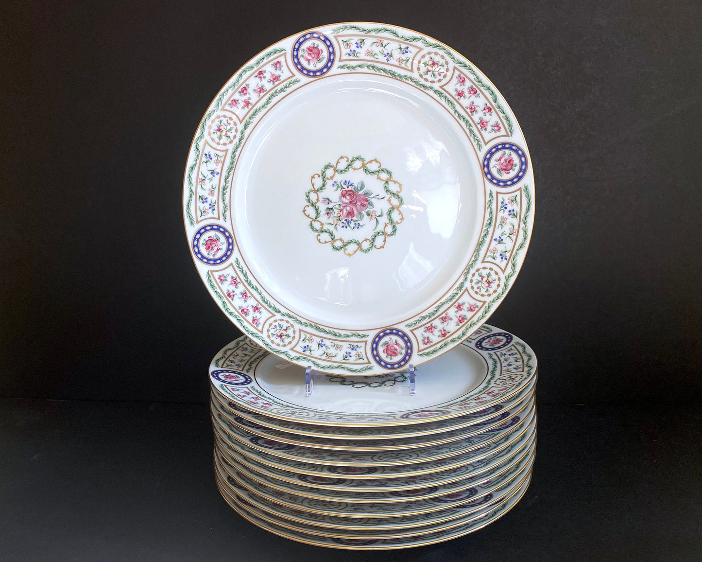 Haviland Limoges Louveciennes LARGE (12 3/8 '' ) dinner plates, set of 12, Made in France, Marvelous! MINT condition