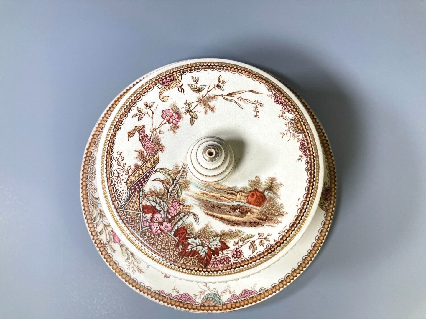 Edge Malkin & Co. Aesthetic Movement "Lisbon" transferware Cheese dish, ca.1888