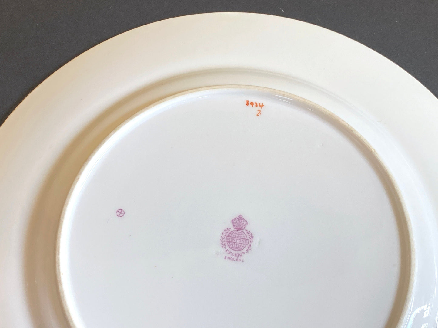 Set of 9 England Minton Pink Peony and Cuckoo Luncheon Plate 9” D , ca. 1920s.pattern number 3934, ca. 1920s