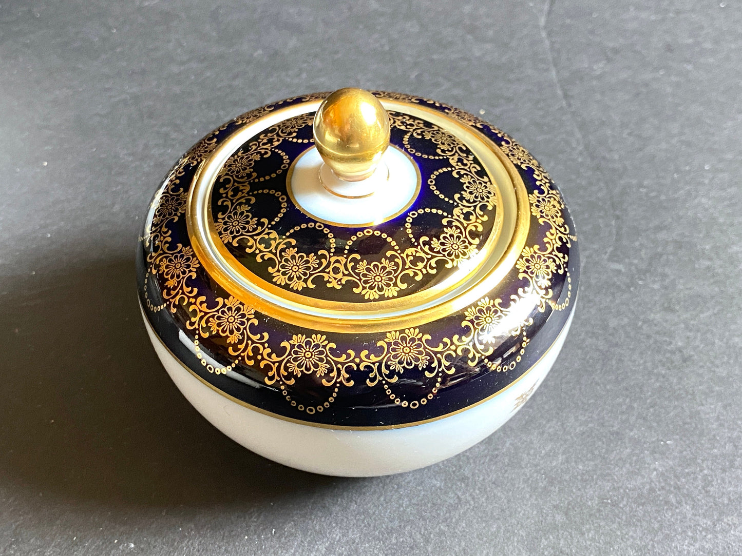 Johann Haviland cobalt blue and gold accent creamer and lidded sugar bowl, ca.1930-50, mint