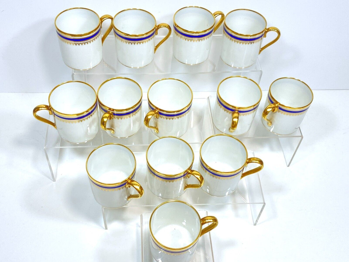 Limoges Paul Pastaud Studios demmitass cups, set of 12, cobalt blue, gold rim