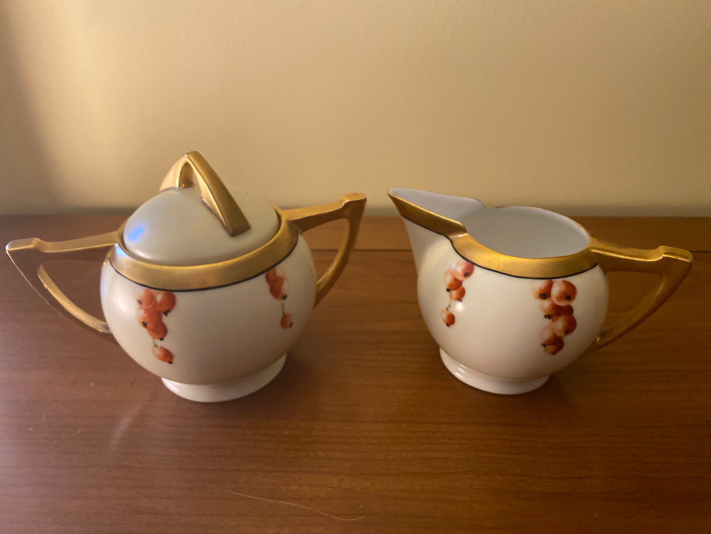 Art Deco Germany Caines Studio "Favorite Bavaria" covered sugur bowl and creamer. C. 1920-30