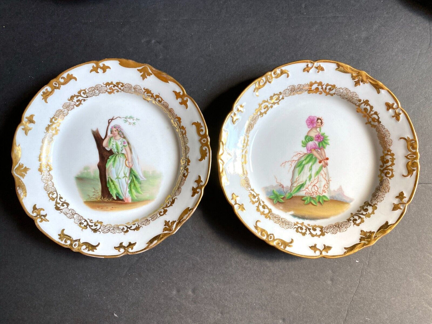 Ca.1847 Carl Tielsch 12 "Monthly Lady" Porcelain Plates, Gold Accent, VERY RARE!