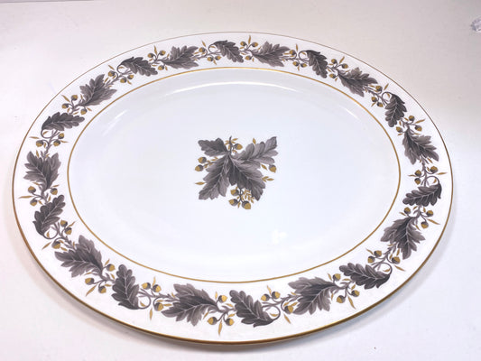 Royal Crown Derby "Portman Oak"oval platter, bone china, gold accent, England, ca. 1940s