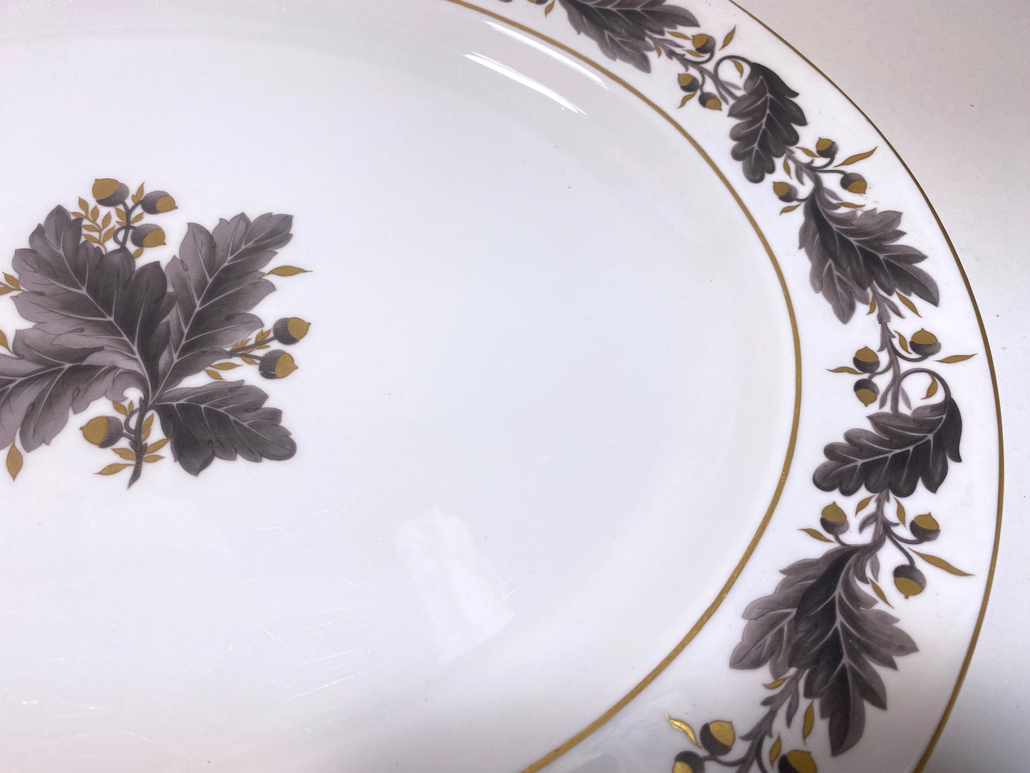 Royal Crown Derby "Portman Oak"oval platter, bone china, gold accent, England, ca. 1940s