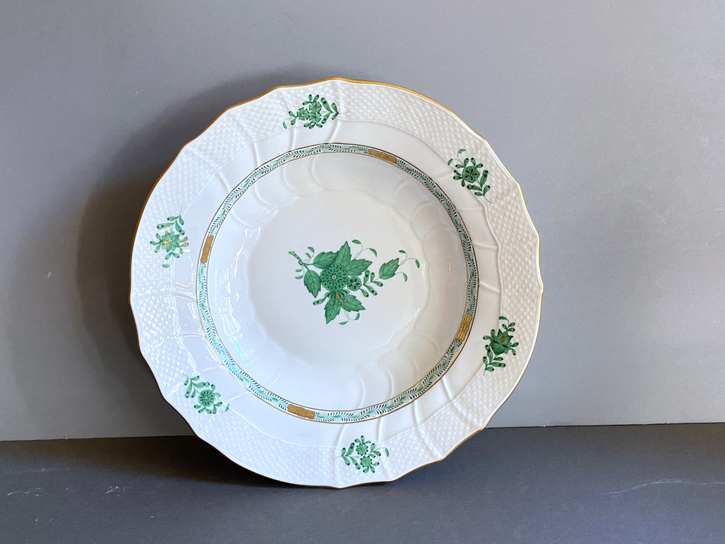 Set 12 pcs Herend Chinese Bouquet Apponyi Green Service /Serving Plates, 11''D