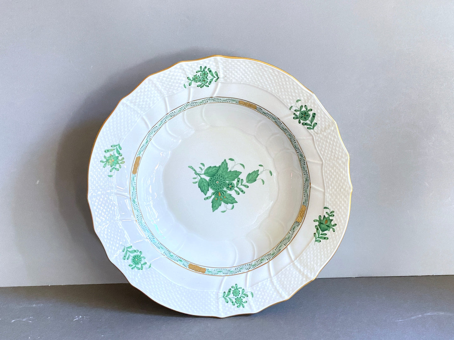 Set 12 pcs Herend Chinese Bouquet Apponyi Green Service /Serving Plates, 11''D