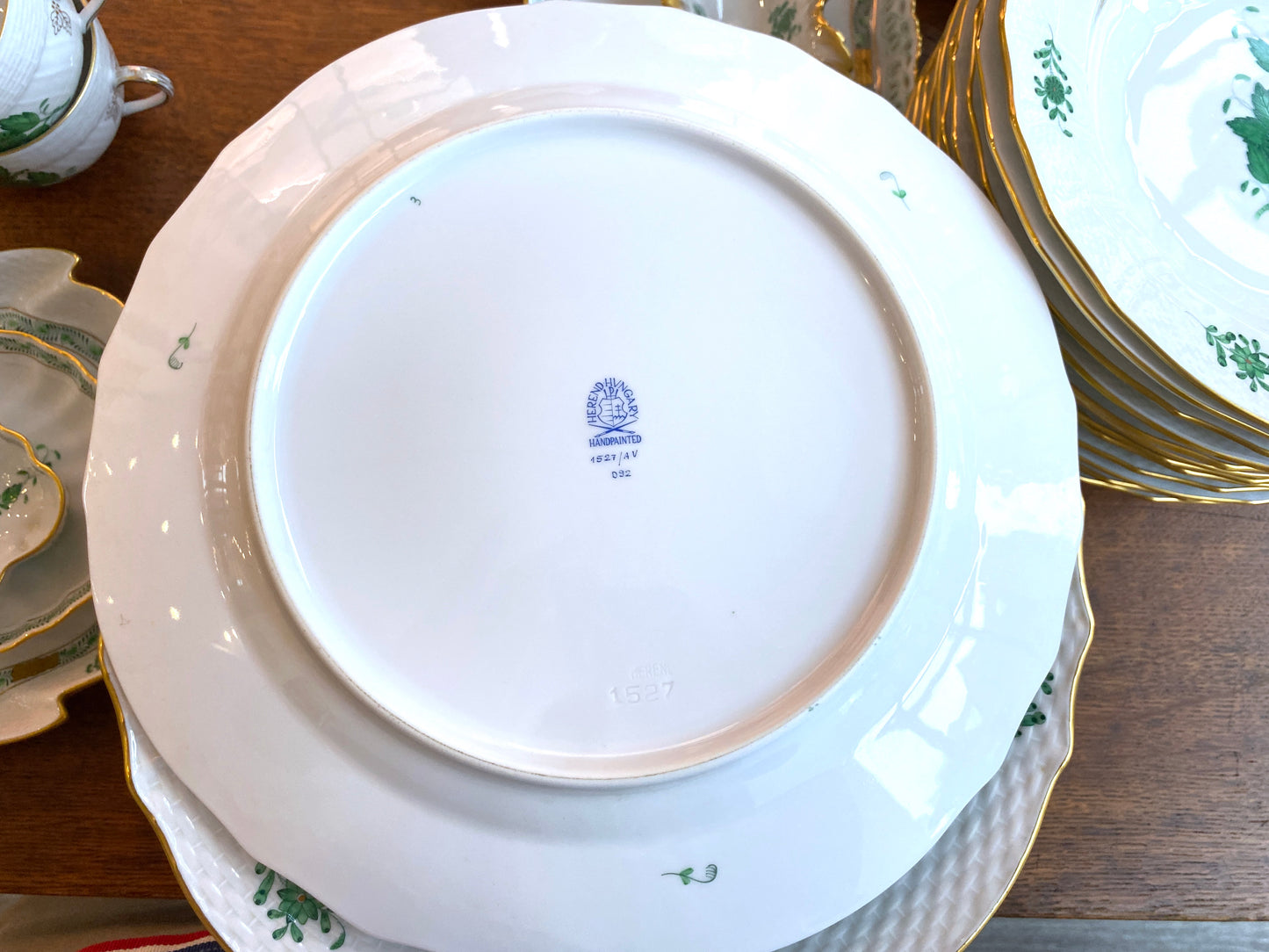 Set 12 pcs Herend Chinese Bouquet Apponyi Green Service /Serving Plates, 11''D