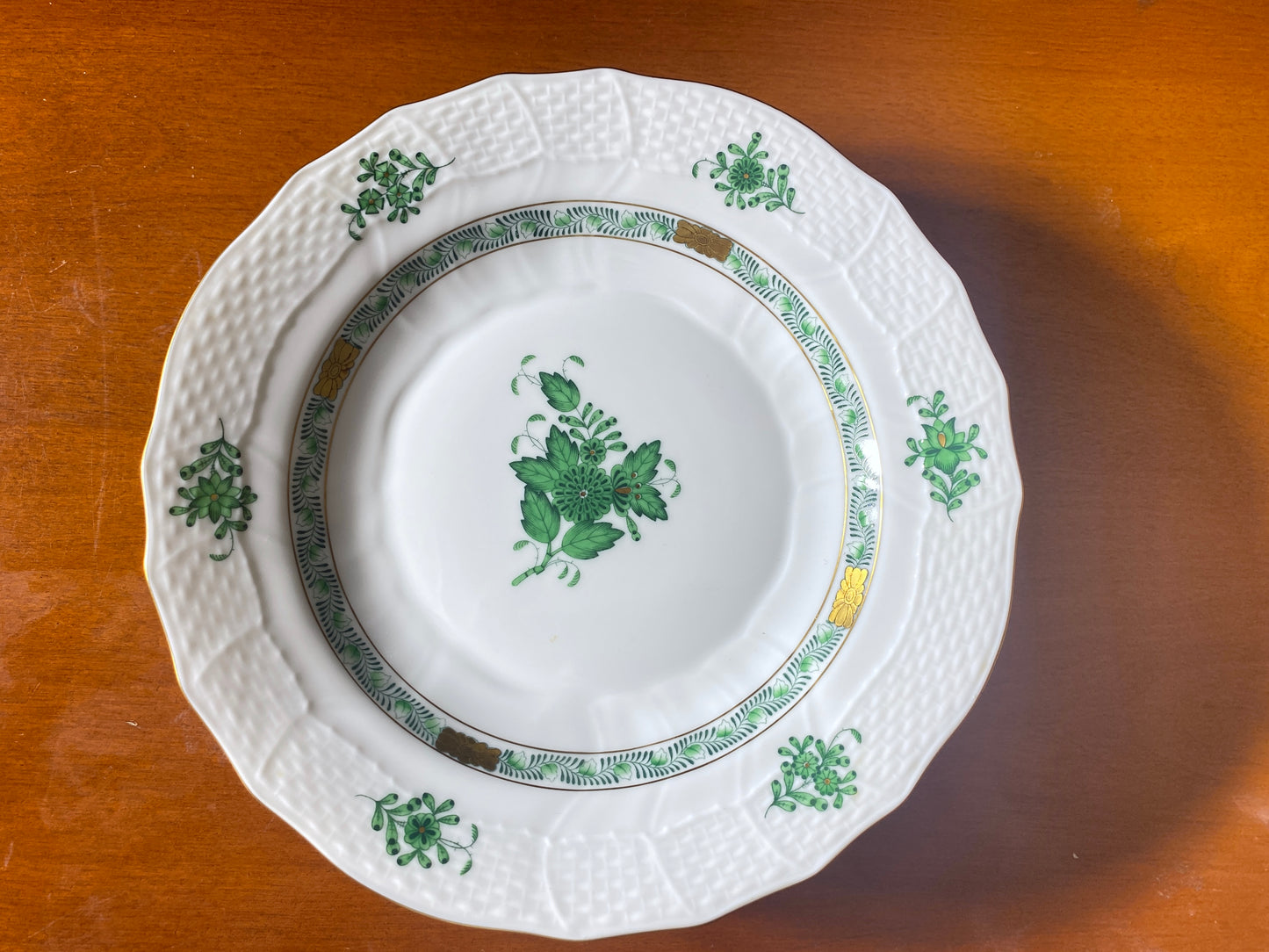 Set 12 pcs Herend Chinese Bouquet Apponyi Green Service /Serving Plates, 11''D