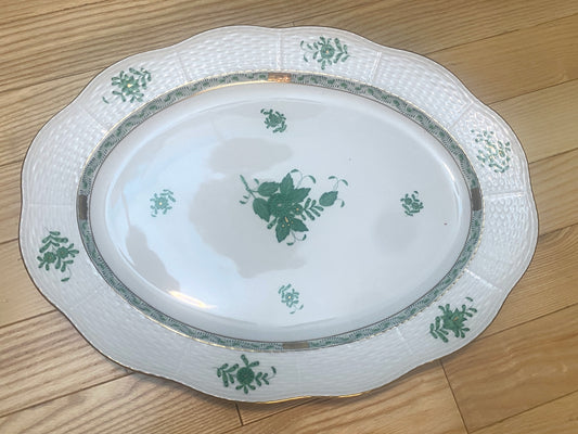 Herend Chinese Bouquet Apponyi Green oval serving platte, 14'', MINT