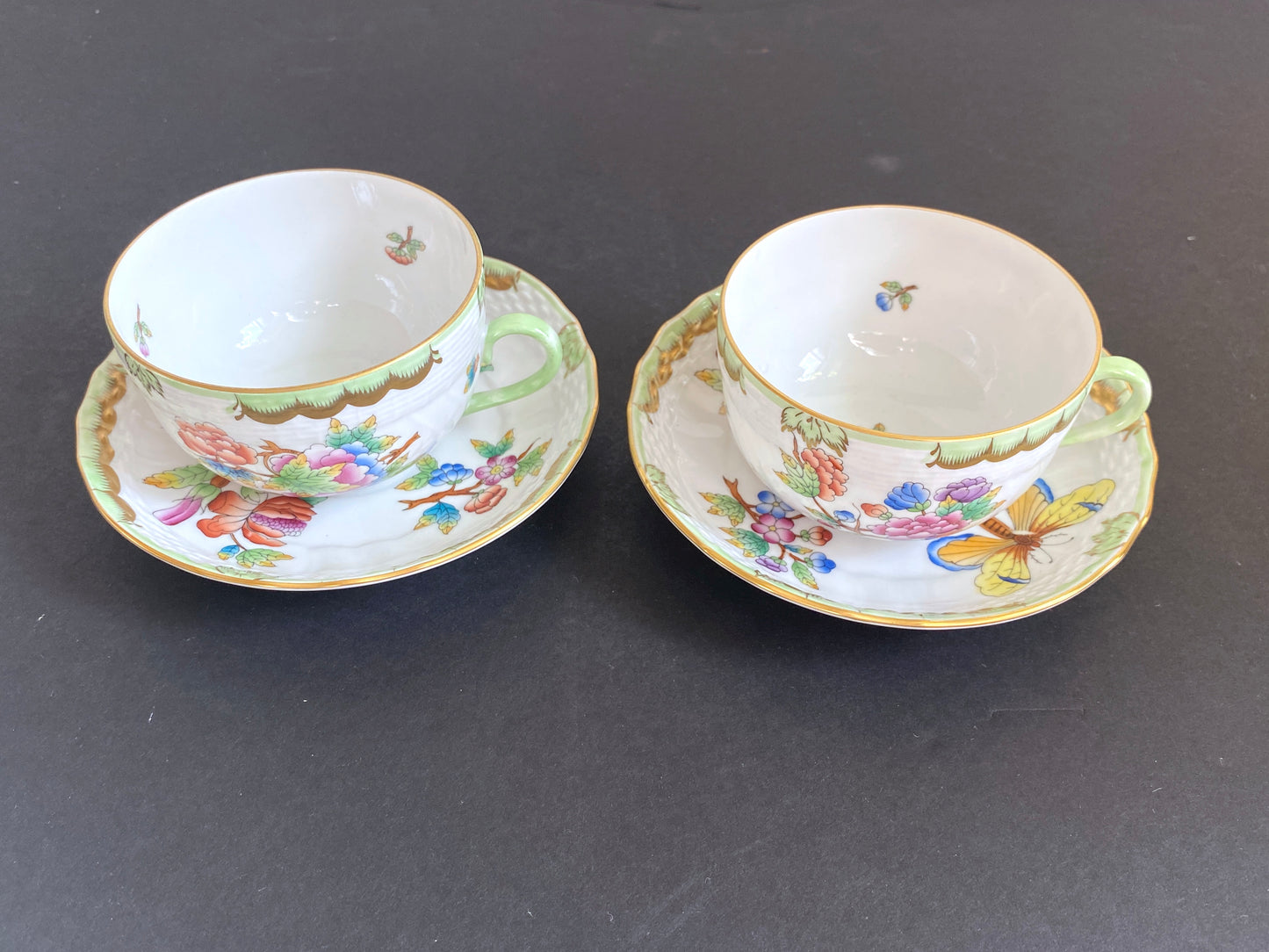 7 sets Herend Hungary "Queen Victoria" flat tea/coffee cups w/ saucers,#1726 VBO, Pristine condition