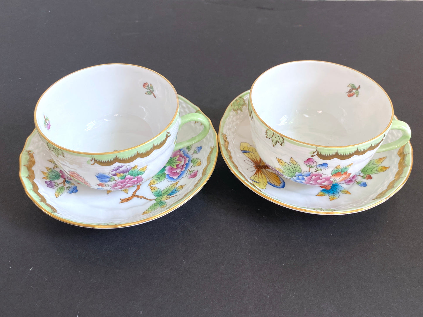 7 sets Herend Hungary "Queen Victoria" flat tea/coffee cups w/ saucers,#1726 VBO, Pristine condition