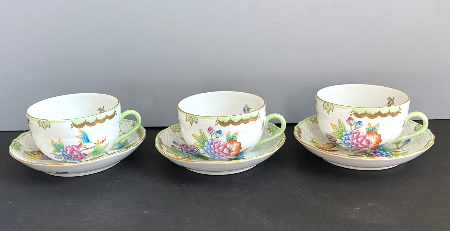 7 sets Herend Hungary "Queen Victoria" flat tea/coffee cups w/ saucers,#1726 VBO, Pristine condition