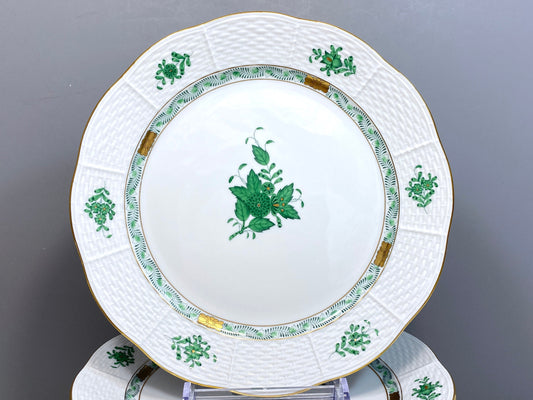 A pair of Herend Chinese Bouquet Apponyi Green dinner plate 10'', 524/AV, mint