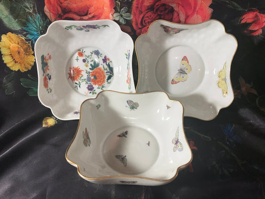 Set of 3 B & C Limoges decorative Dishes, floral dish, Butterfly Dish, Gold Edging, J. Bernardaud and Co., Limoges. Gorgeous