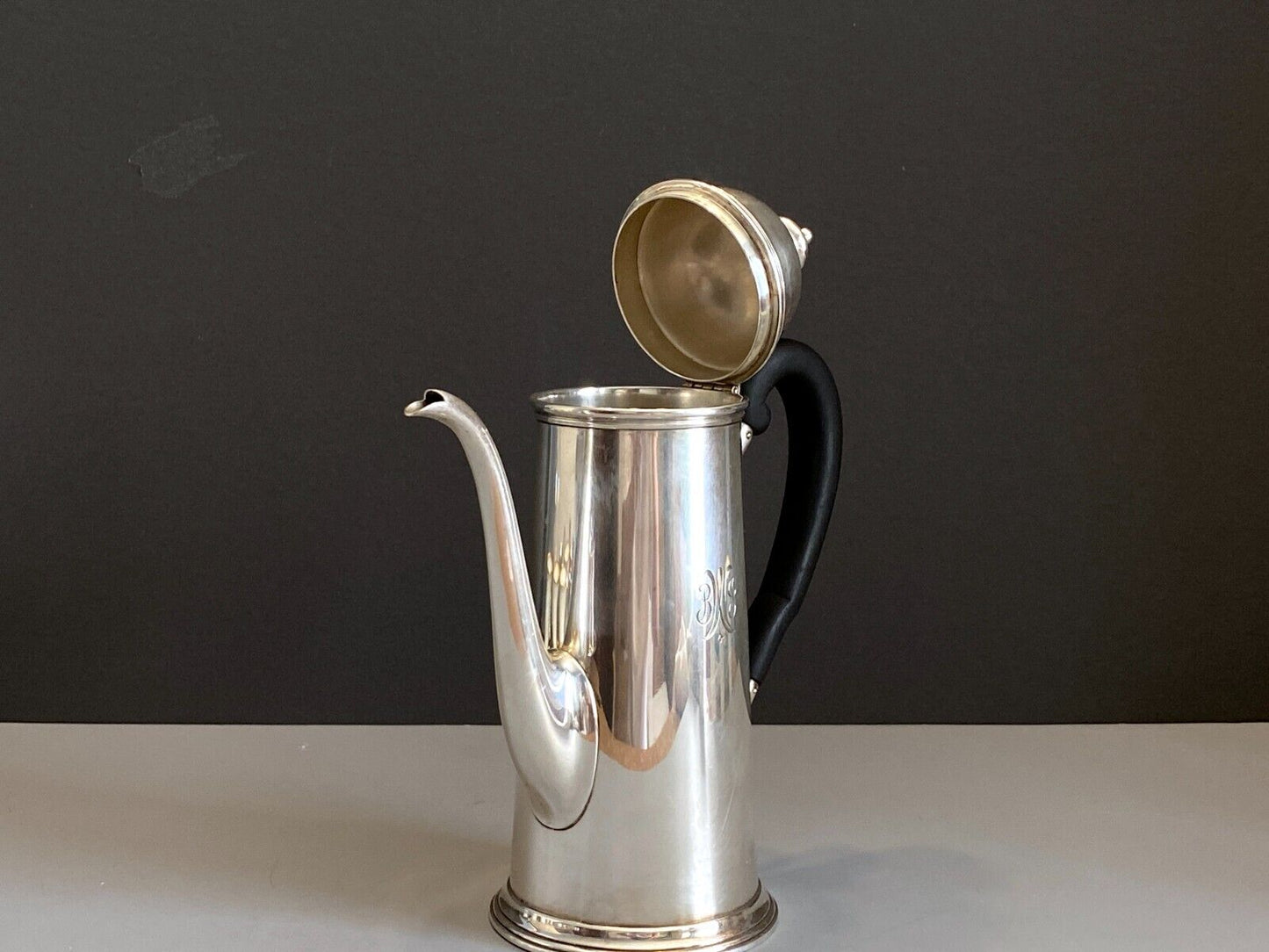 Tiffany Co. Sterling silver coffee pot,Makers (No. 18865 A),ebonized wood handle