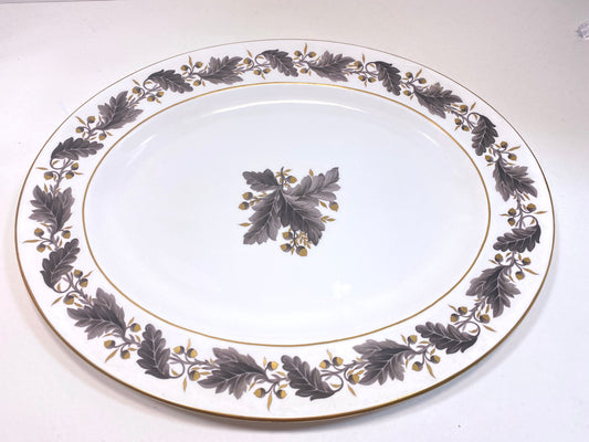 Royal Crown Derby "Portman Oak" pattern round platter, bone china, gold accent, made in England, ca.1940