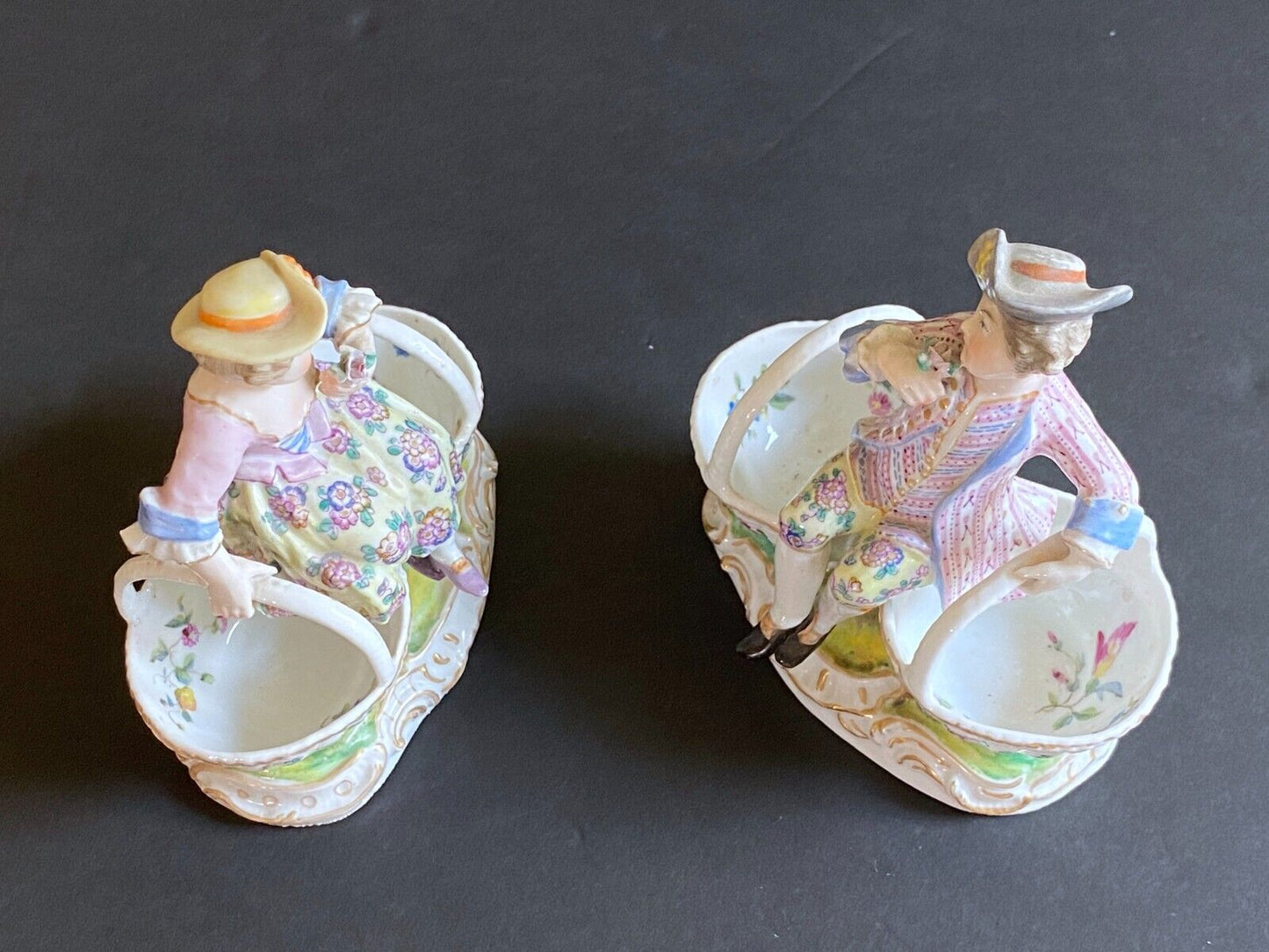 MEISSEN Man and Woman Figural Salt Cellars ,circa 1924-34, 1 st choice, nice