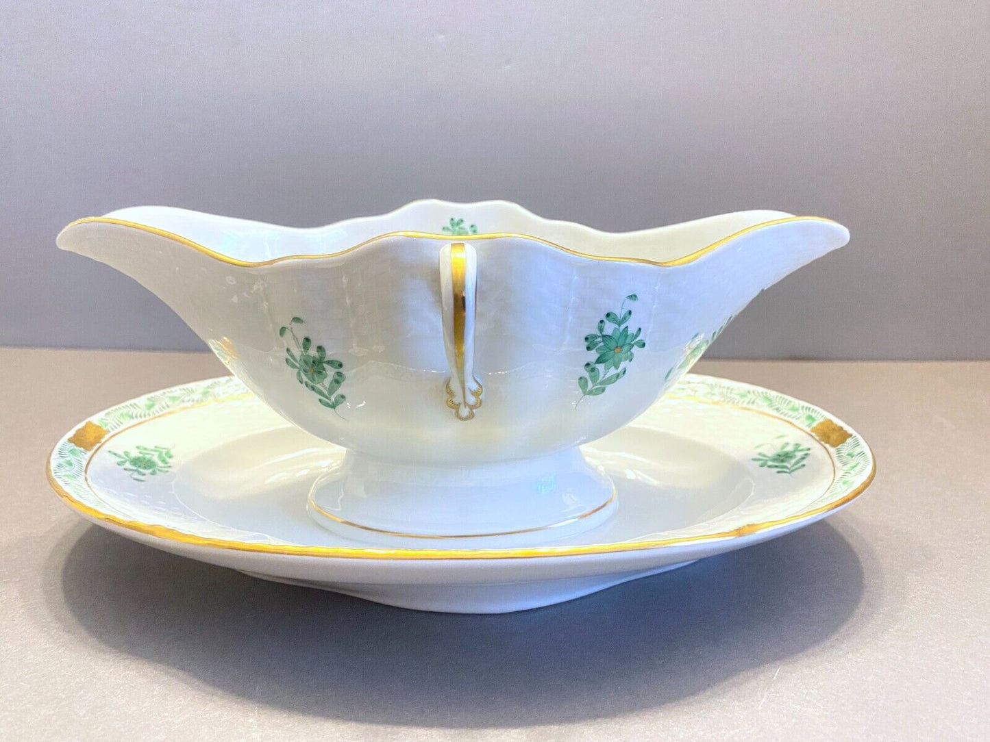 Herend "Chinese Bouquet" Apponyi Gravyboat w/attached underplate. Mint