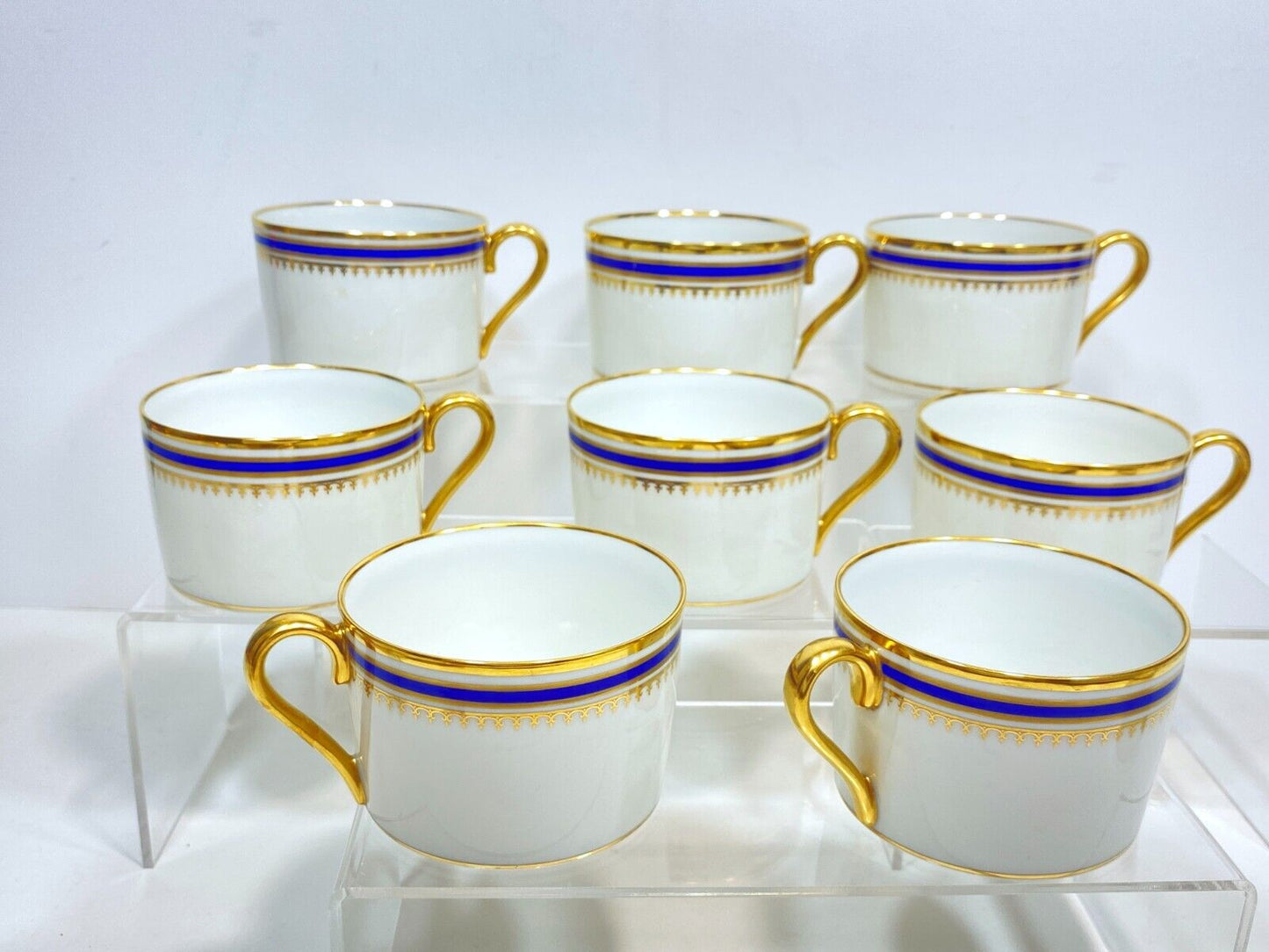 Limoges Paul Pastaud Studios tea/coffee cups, set of 11, cobalt blue, gold rim