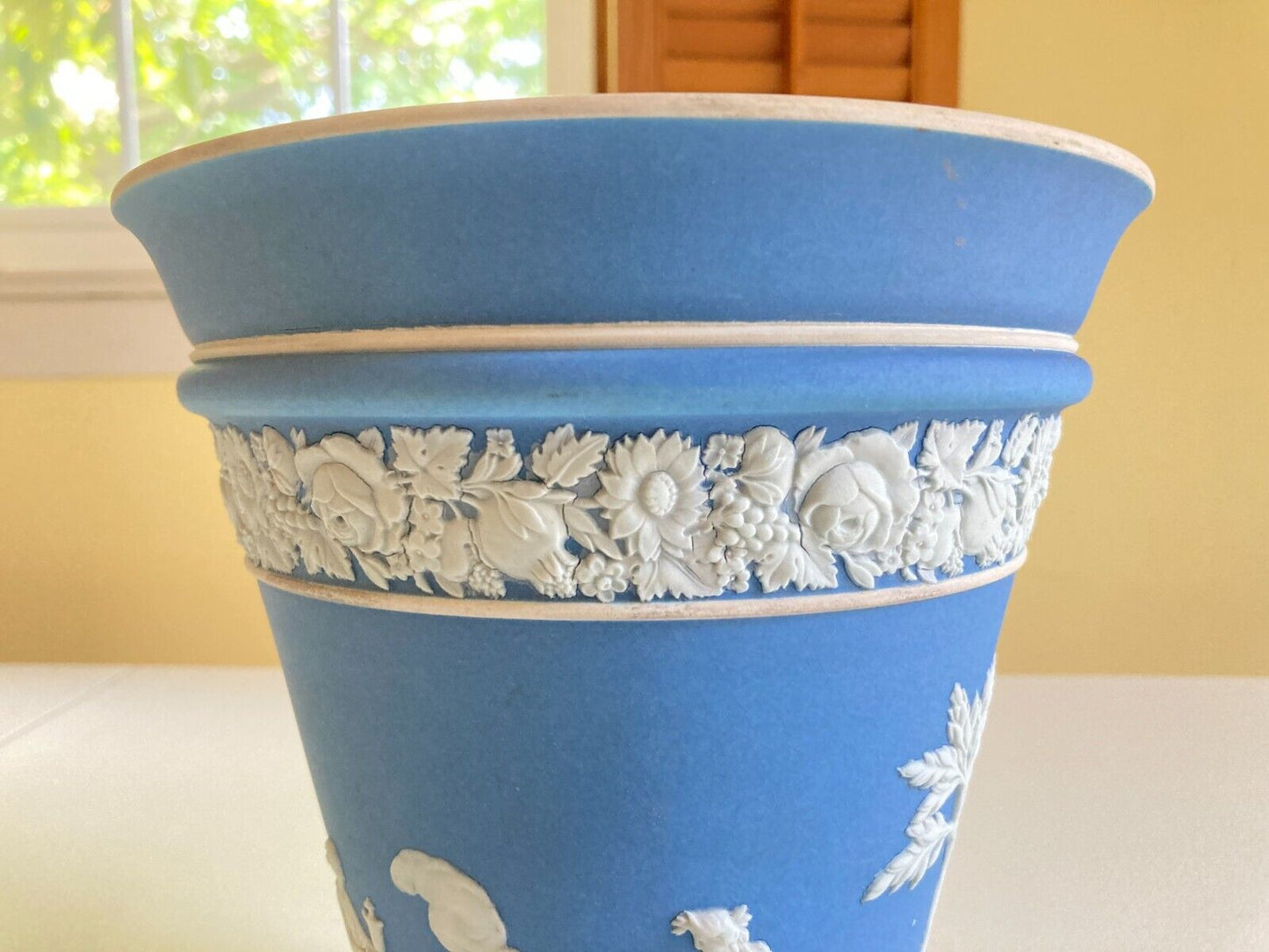 extra large Wedgwood blue Jasperware neoclassical figures vase,8 1/4'' x 7 1/4''