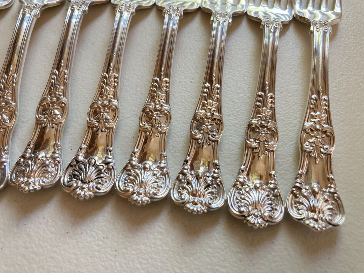 Set 7 Tiffany English King Sterling Silver luncheon Forks 6 7/8 Inches, no mono