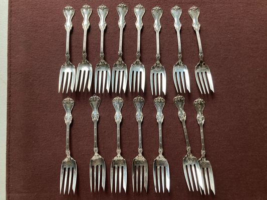 Set 15x Whiting "DUKE OF YORK'' sterling silver salad forks, 6 1/8'', Y1900