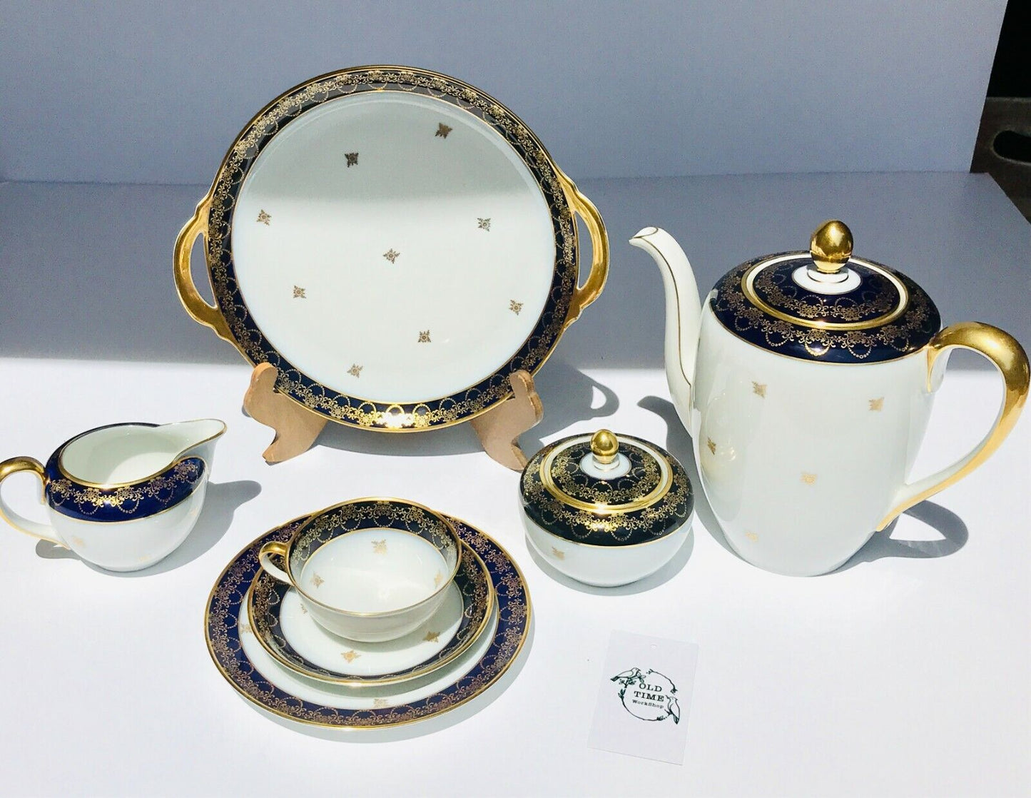 Rare! serve 10 Haviland Cobalt blue gold tea/coffee set ,Johann Haviland Bavaria