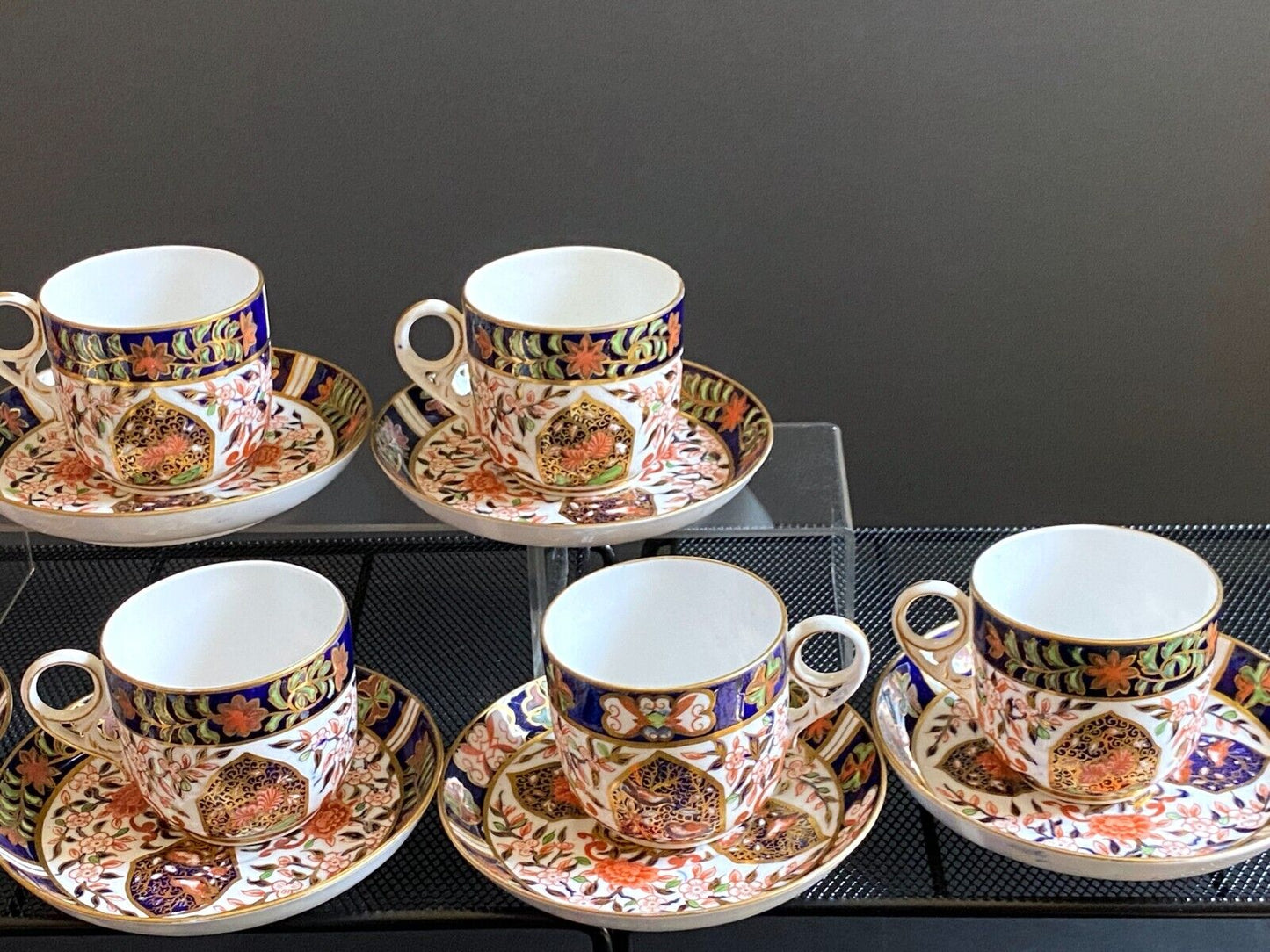 c. 1877 – 1890 Royal Derby Crown old Imari teacups with saucers, set of 6, RARE!