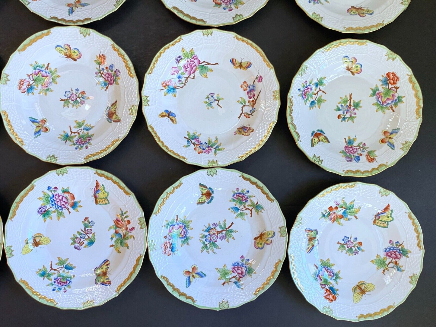 Herend Hungary "Queen Victoria" butter and bread plates 1516 VBO, 7'', set 12, Fabulous