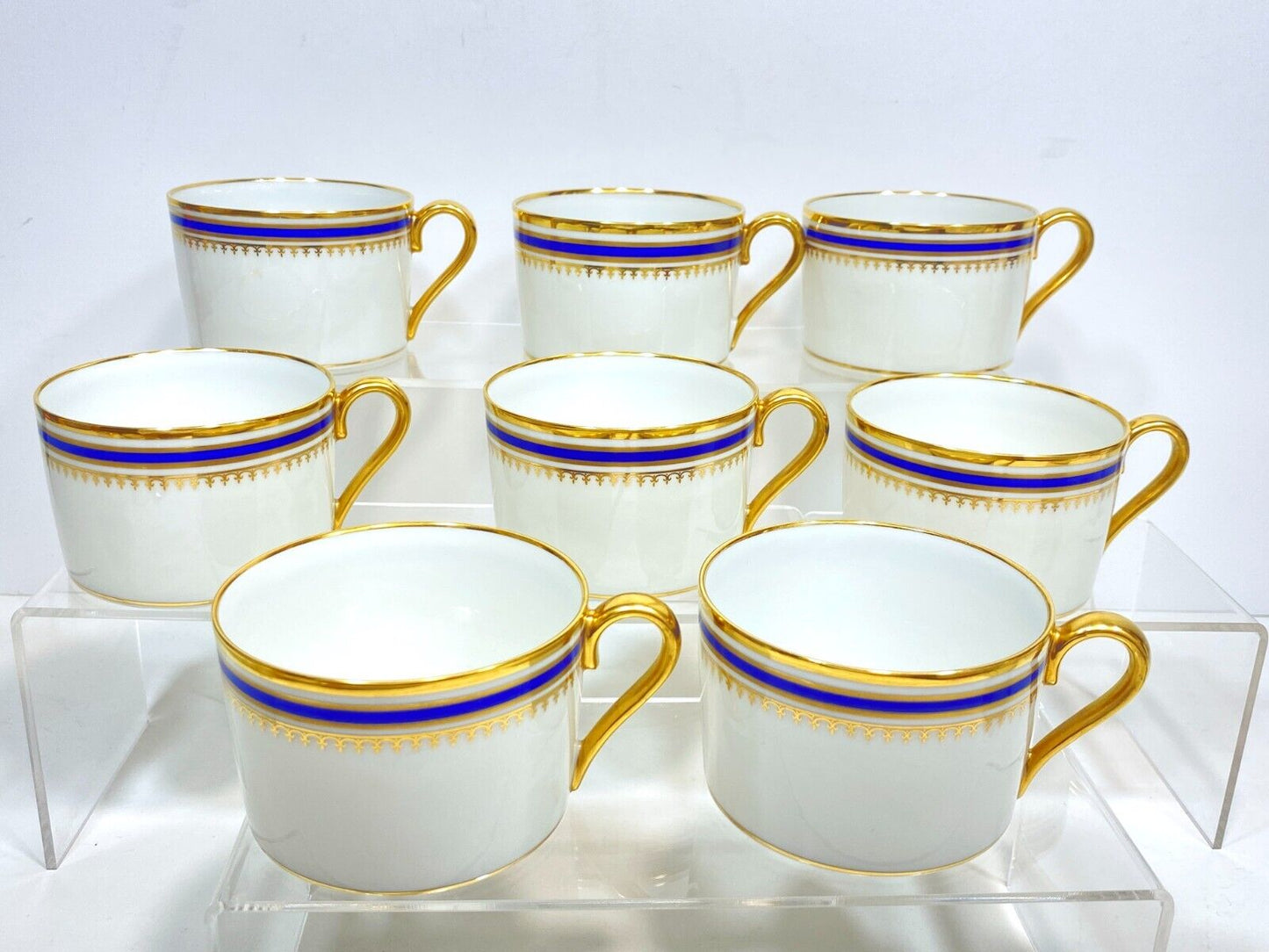 Limoges Paul Pastaud Studios tea/coffee cups, set of 11, cobalt blue, gold rim