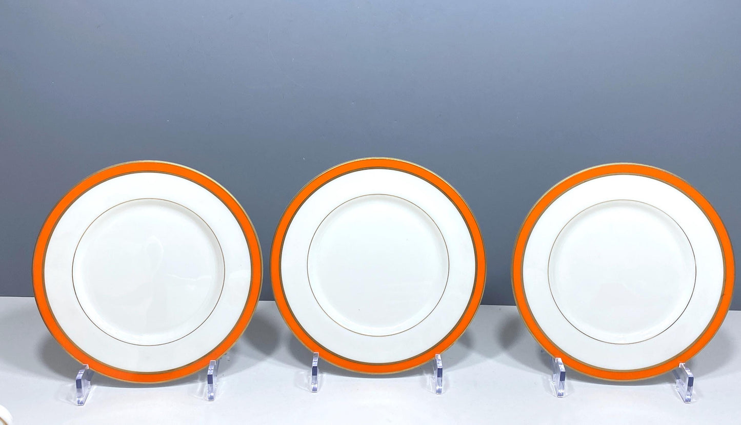 Stunning TIFFANY & CO. "Newport Orange" dinnerware for 12, gold rim, 51 pieces, Mint condition!