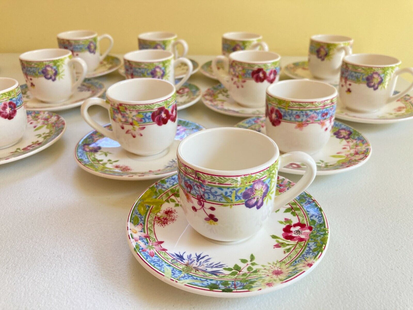 2 sets of Gien France Millefleurs espresso /demitasse coffee cup w/ saucer set