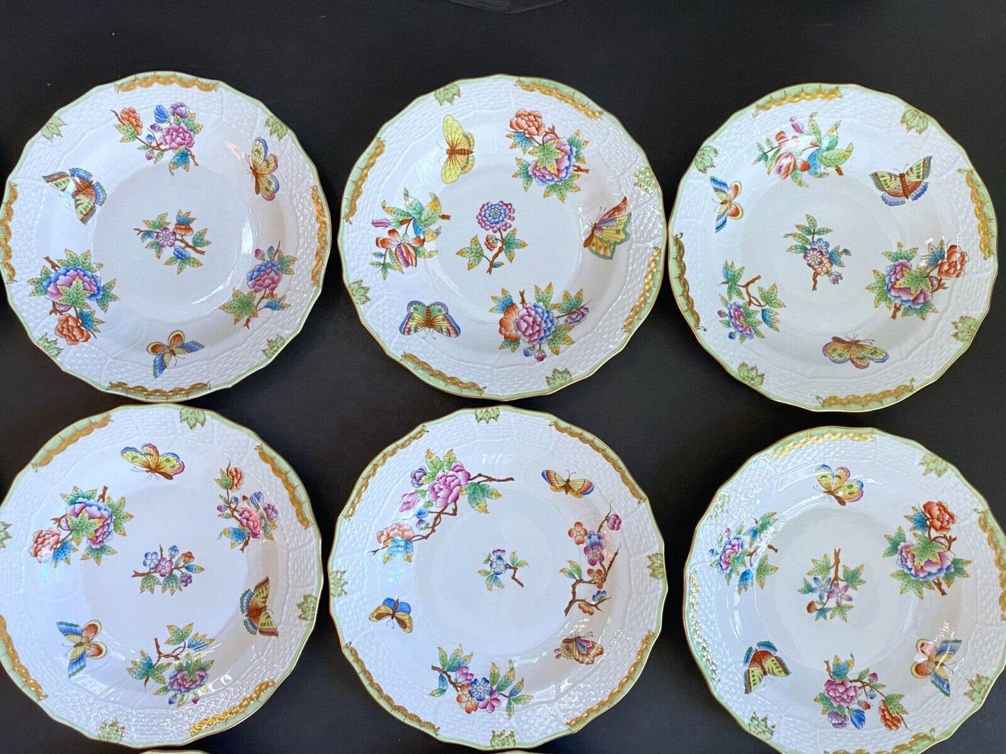 Herend Hungary "Queen Victoria" butter and bread plates 1516 VBO, 7'', set 12, Fabulous