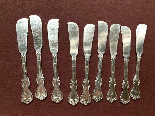 Set 9 Whiting "DUKE OF YORK'' sterling silver butter knives, 6 3/4'' L, Y1900