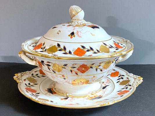 Large Royal Crown Derby Asian Rose Soup Tureen & Under Platter,14 3/8”, stunning