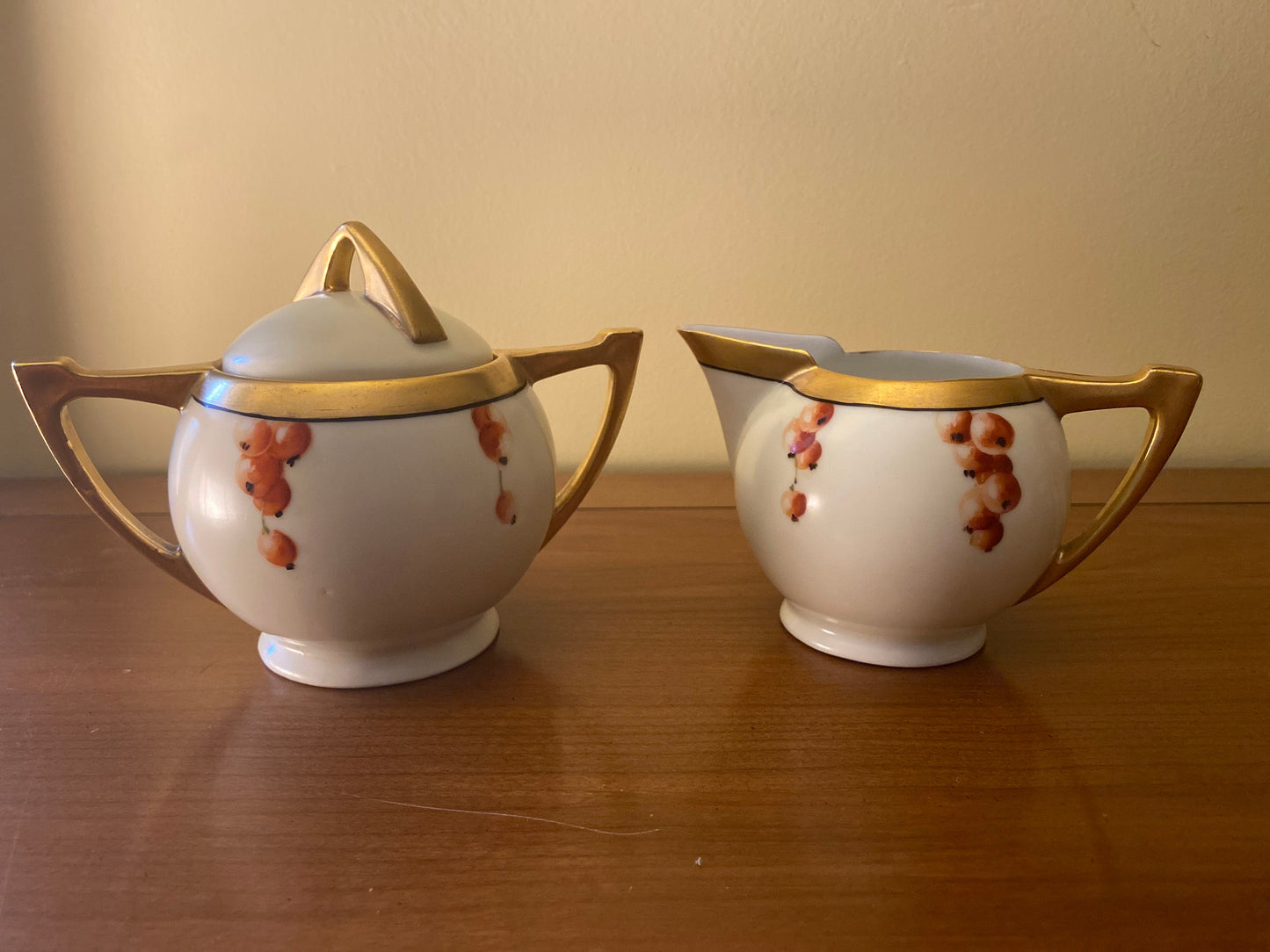 Art Deco Germany Caines Studio "Favorite Bavaria" covered sugur bowl and creamer. C. 1920-30