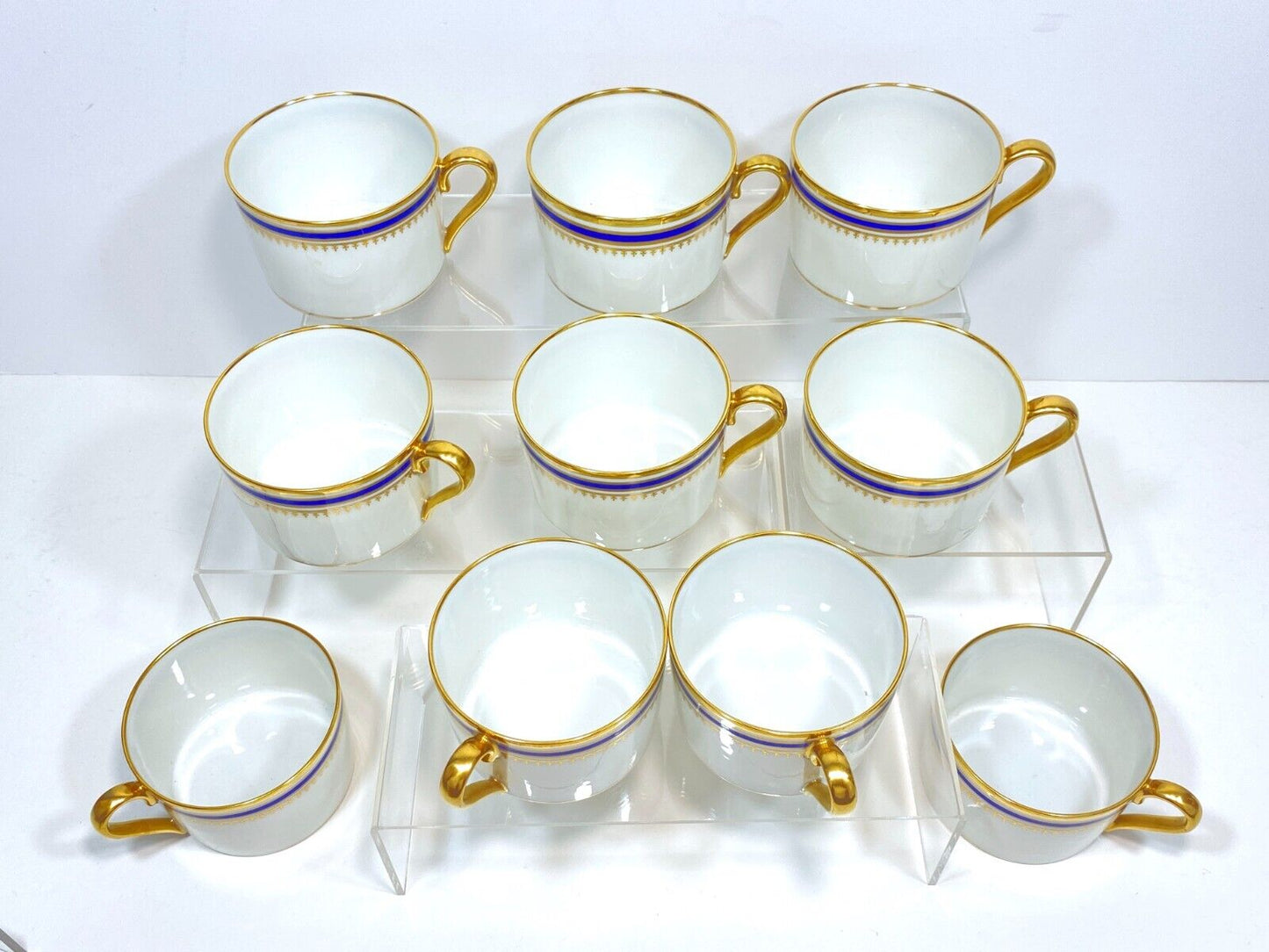 Limoges Paul Pastaud Studios tea/coffee cups, set of 11, cobalt blue, gold rim