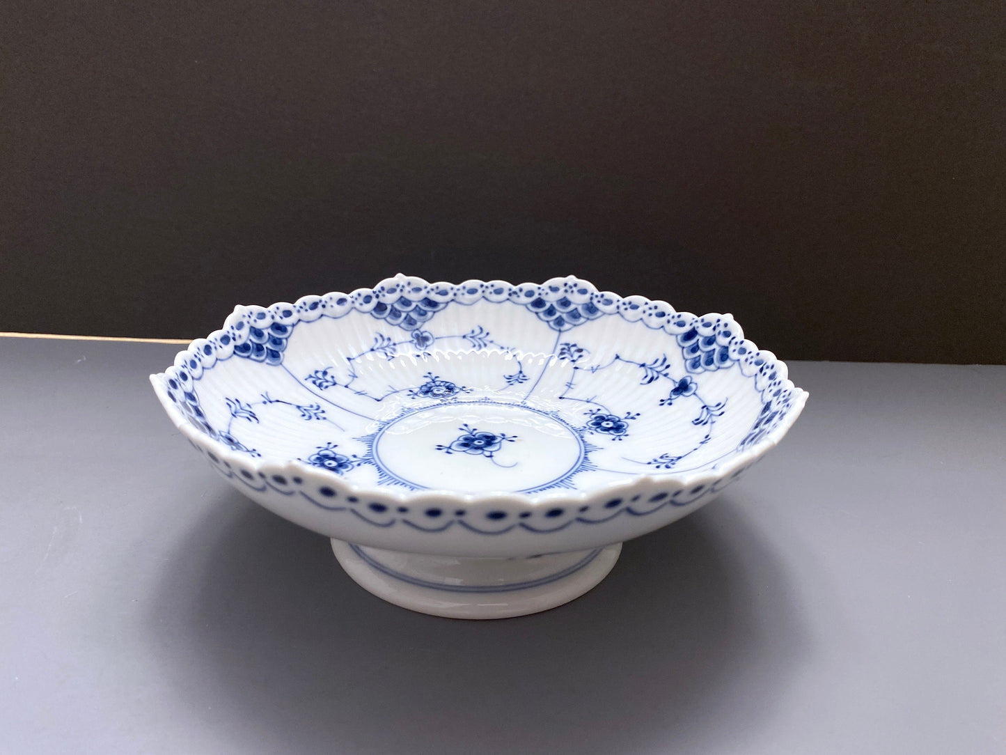 Royal Copenhagen Blue Fluted Full Lace Footed Compote bowl, No.511, 1st quality! graceful