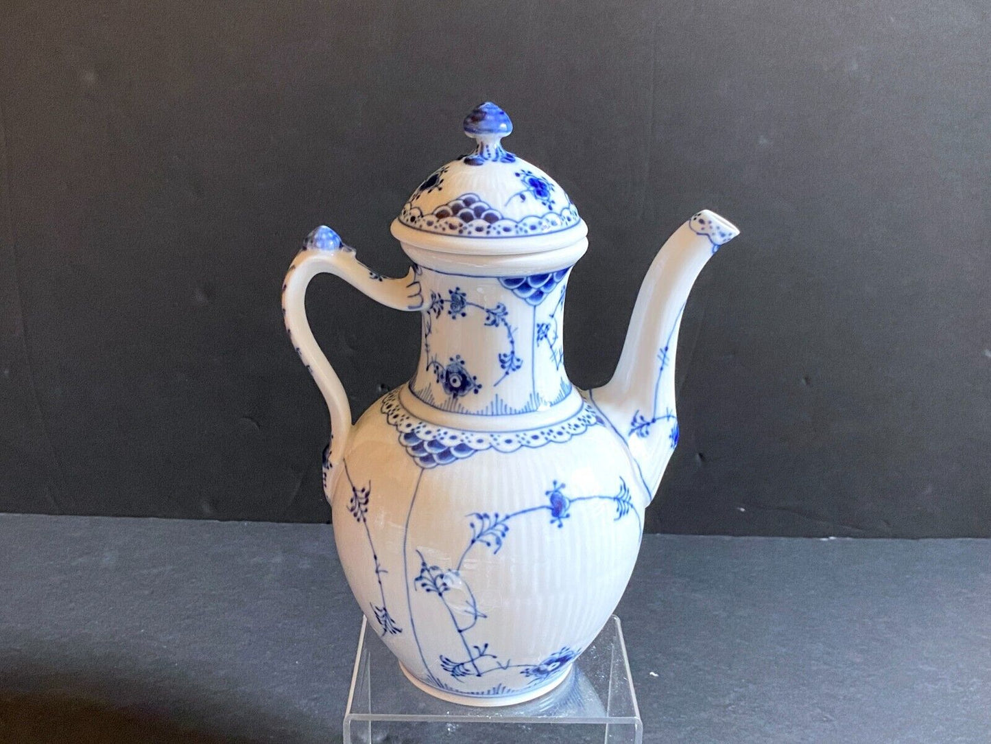 Royal Copenhagen Blue Fluted Half Lace coffee pot #519, 9 1/4 inches high, 1st