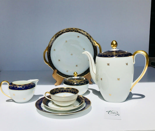 Rare! serve 10 Haviland Cobalt blue gold tea/coffee set ,Johann Haviland Bavaria