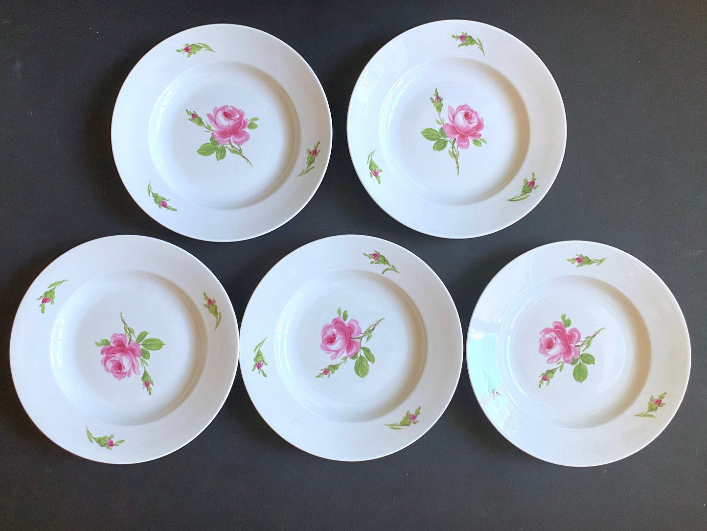 Set of 5 Vintage MEISSEN "Roses" bread and butter plates, 6 inches, ca. 1852-1870, excellent