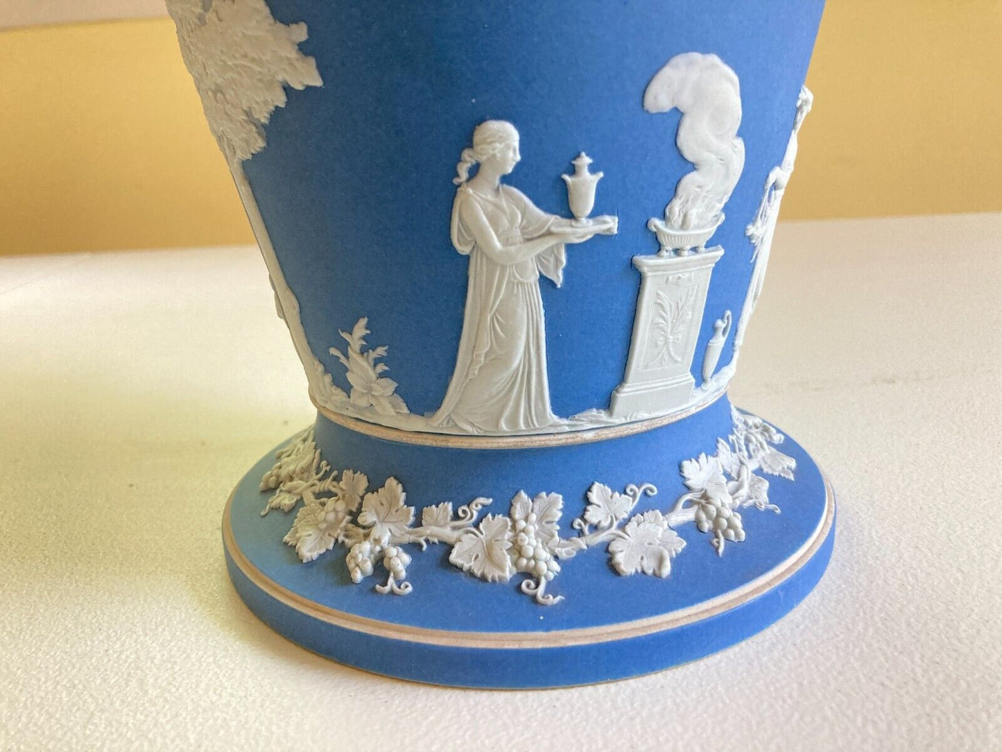 extra large Wedgwood blue Jasperware neoclassical figures vase,8 1/4'' x 7 1/4''