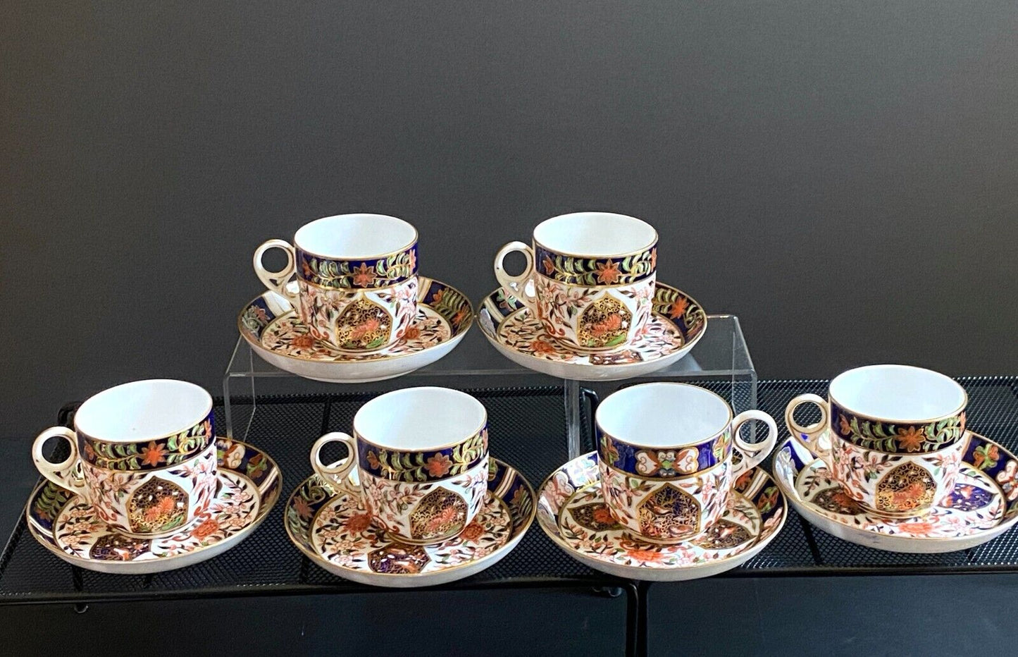 c. 1877 – 1890 Royal Derby Crown old Imari teacups with saucers, set of 6, RARE!