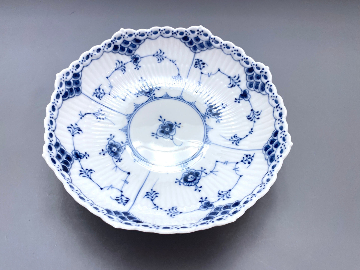 Royal Copenhagen Blue Fluted Full Lace Footed Compote bowl, No.511, 1st quality! graceful