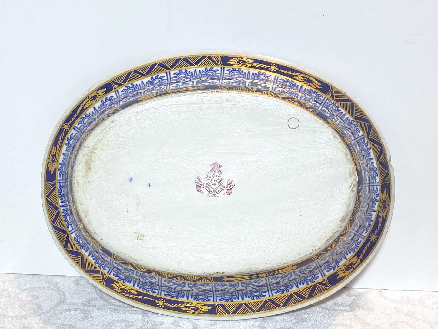 Pair Royal Worcester English Porcelain Blue and White "Royal Lily " oval serving vegetable bowls, 10'' W, double walls,Circa 1906